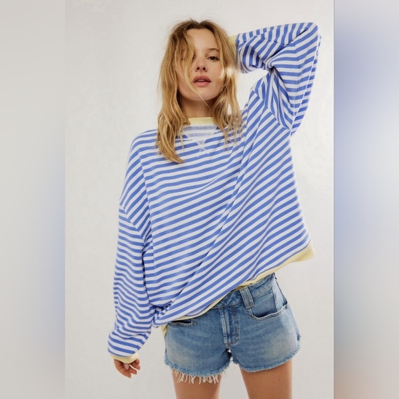 Free People Sweaters - WE THE FREE Free People Classic Pullover Sweatshirt in Blue Combo Size XL